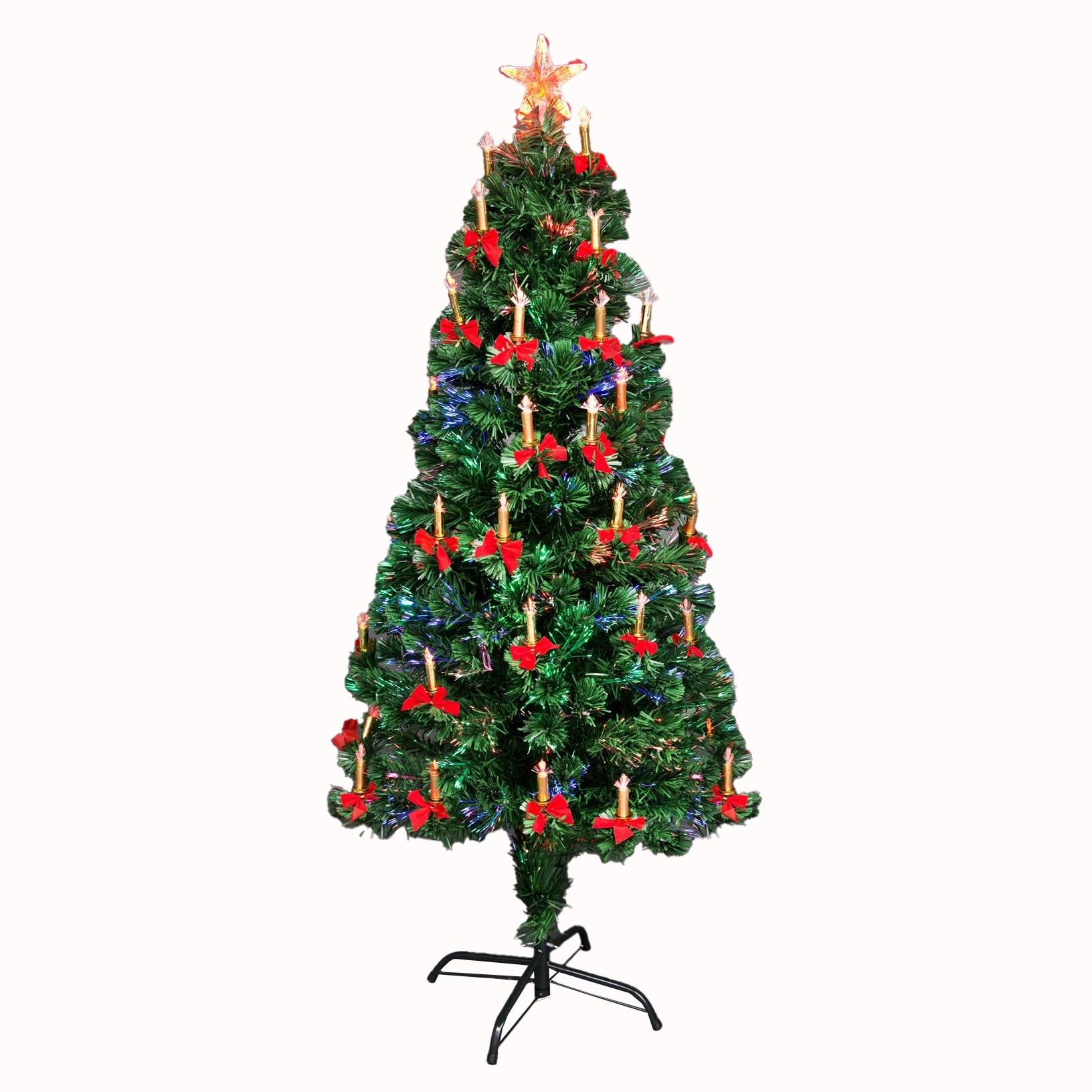 Shatchi (6Ft) Candle & Bow Ornaments Fibre Optic Christmas Tree Led Pre-Lit Light