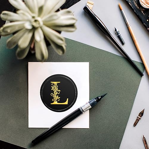 Miniatura 5 de CRASPIRE Sello de cera con letra inicial del alfabeto L, diseño de hojas botánicas vintage, sello de cera de 1.181 in, cabeza de sello de latón