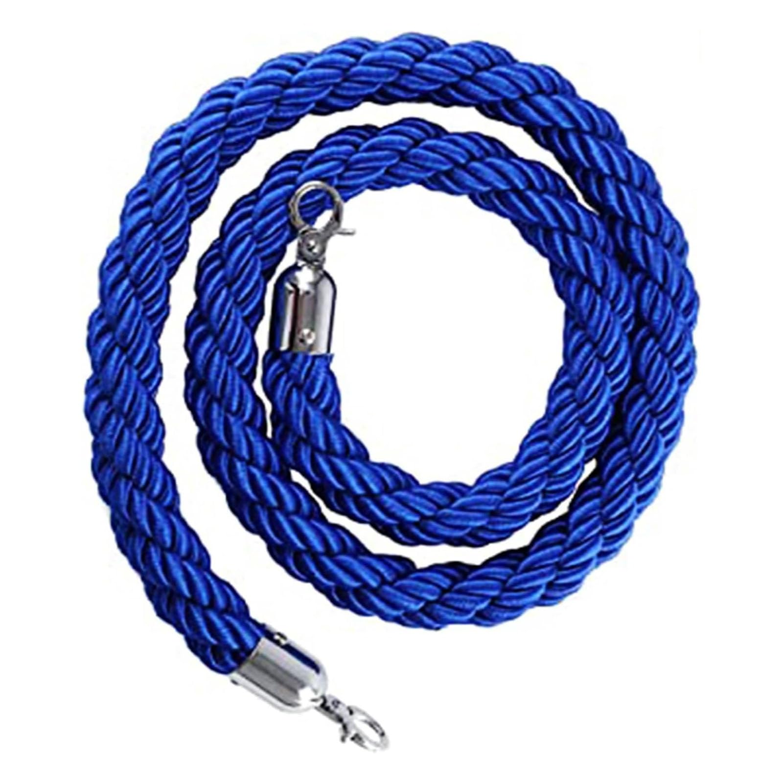 Barrier Rope, Hanging VIP Rope with Silver Hook,Stanchion Queue Barrier Twisted,Crowd Control(Blue,7ft/215cm)