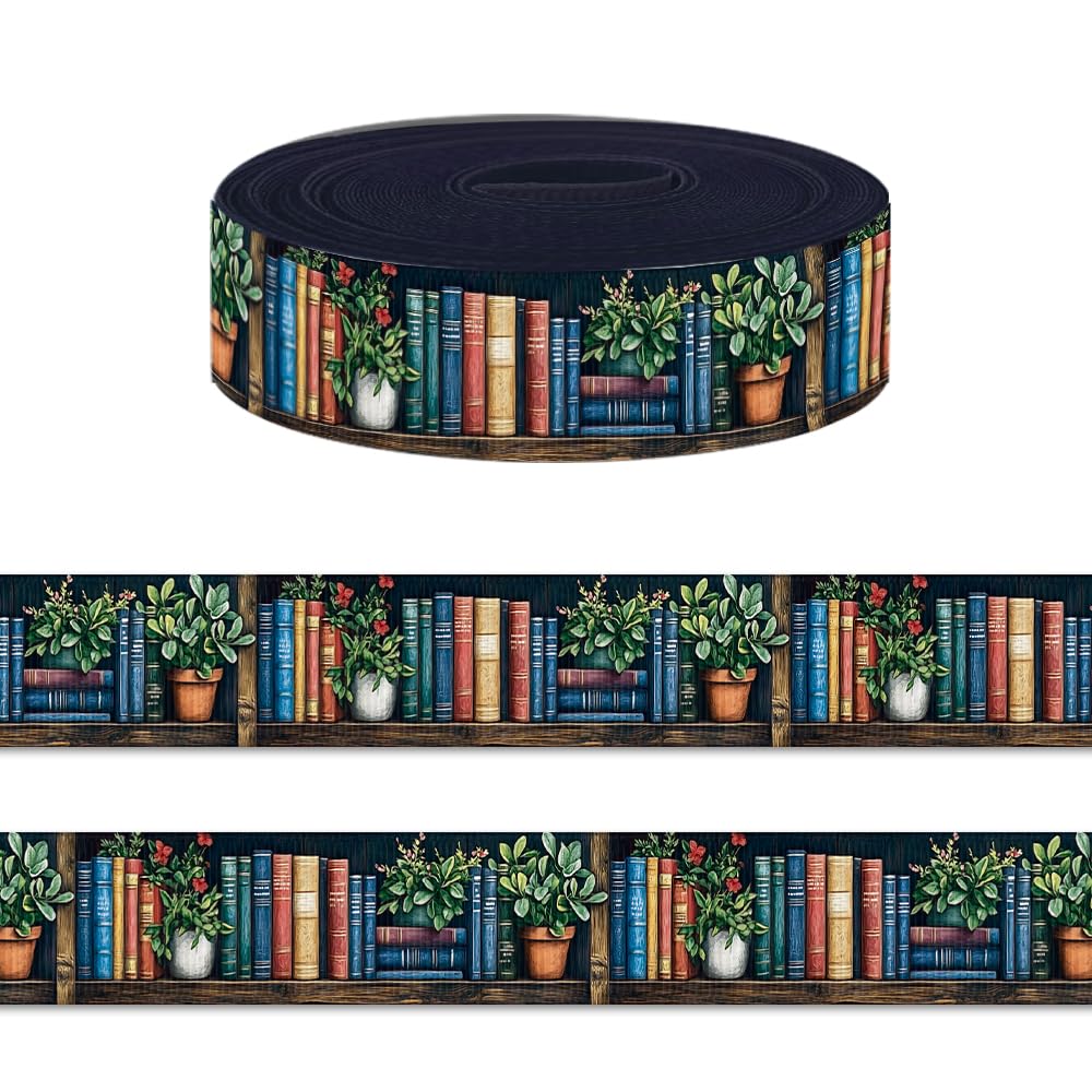 Photo 1 of 10 Yards 7/8" Width Books Potted Plant Ribbon for Crafting Sewing, Black Grosgrain Ribbons for Gift Wrapping, Bookcollector Ribbons for Hair Bow Accessorie