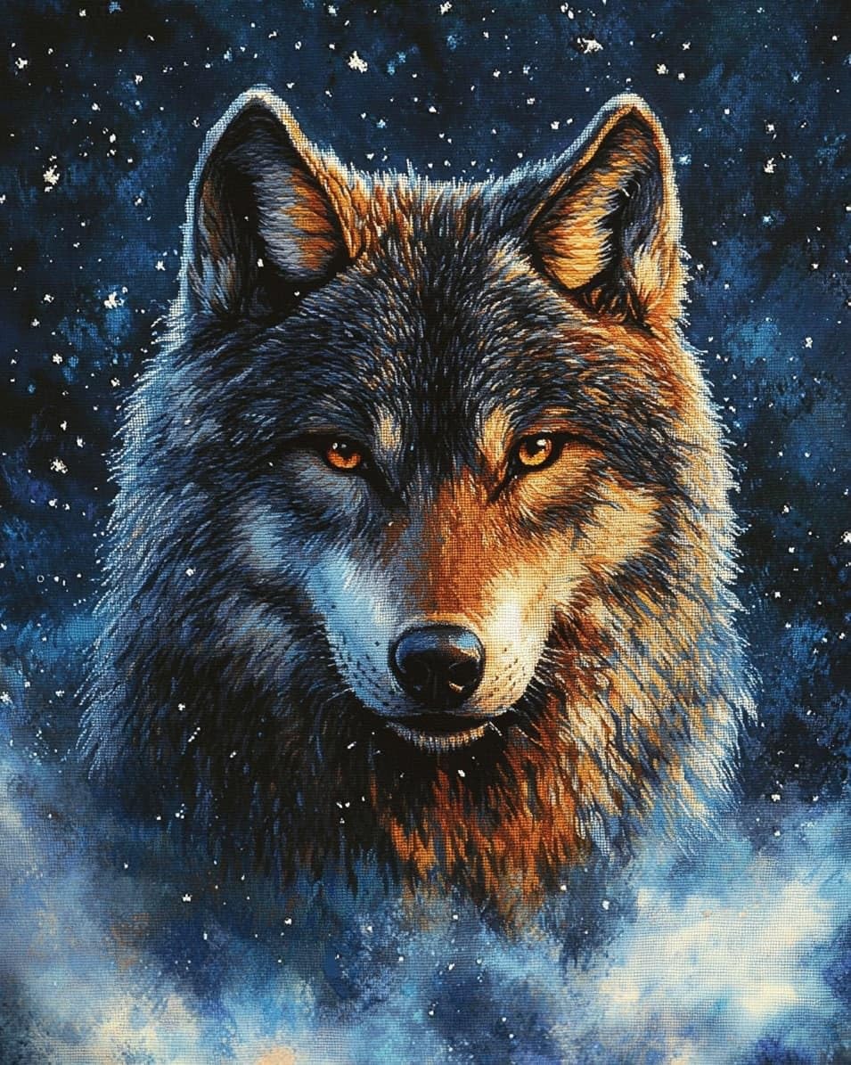 WallustrioaW DIY Cross Stitch Kits,Animal Wolf,Wall Art Needlework Sewing Pattern,11CT Pre-Printed Embroidery Set Handmade Gift,40x50cm