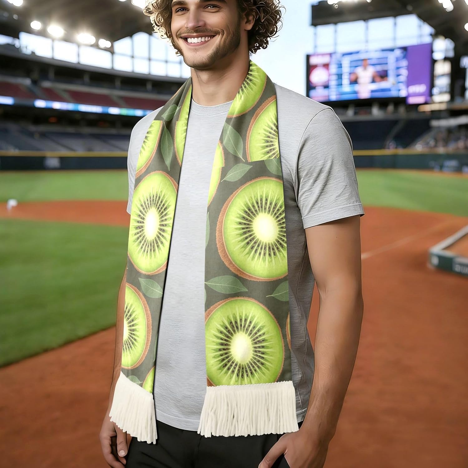 CHIFIGNO Green Leaves Olive Sports Fan Scarf Towel, Soft Polyester Sweat Wicking Cheering Scarf for Soccer Games, Fringed Ends