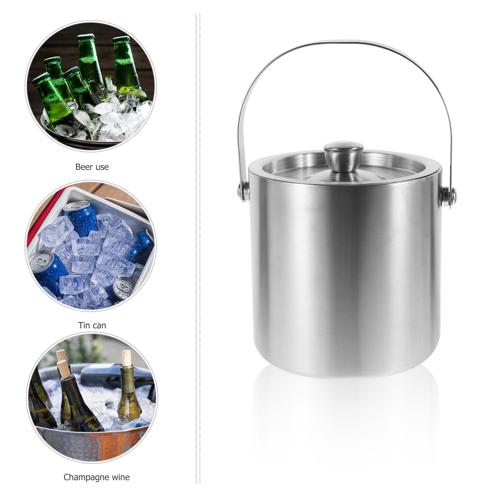 Seau à Glaçons en Acier Inoxydable à Double Paroi, Couvercle Étanche, Conçu pour Rafraîchir Vin, Bière et Boissons Lors de Fêtes et Événements