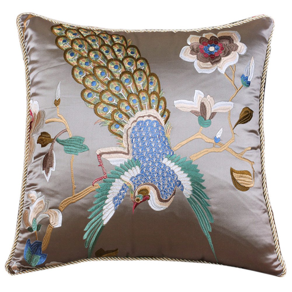 Coussin de style chinois housse brodée 60x60cm Version B en laine et plume