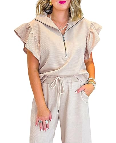 SELINK Two Piece Sets for Women Summer Outfits Ruffle Cap