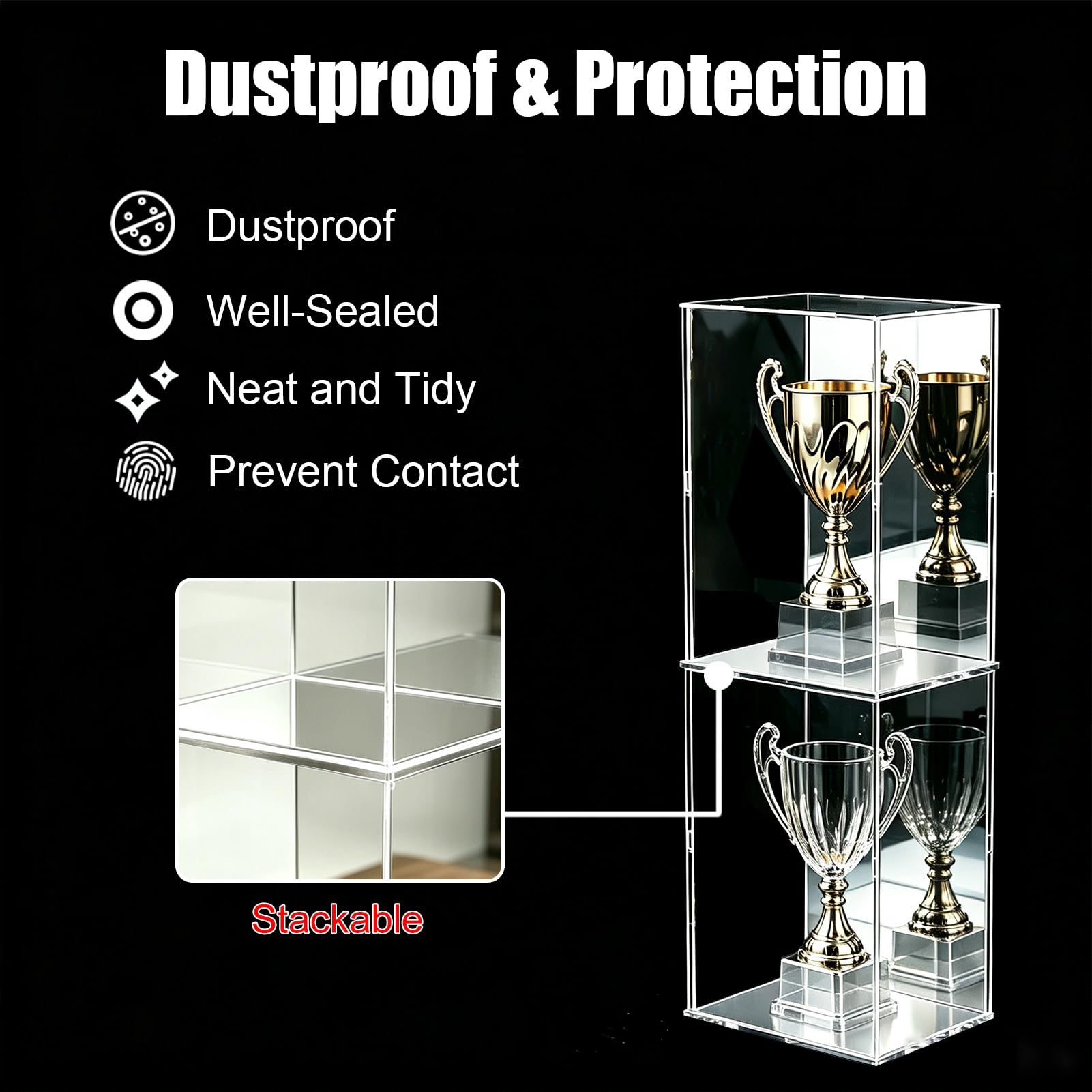 Urna Metacrilato Vitrina Acrílica Base Parte Trasera Espejada | Amplio Armario Transparente para Guardar Balones de Fútbol, ​​vitrina Antipolvo para Figuras Acción(35x25xH10cm/14x10x4in)