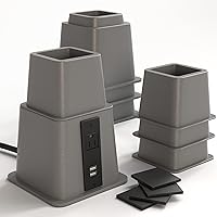 Vista 17 de Home Intuition Elevadores de cama ajustables resistentes de 3, 5 u 8 pulgadas, paquete de 4 (negro con USB)