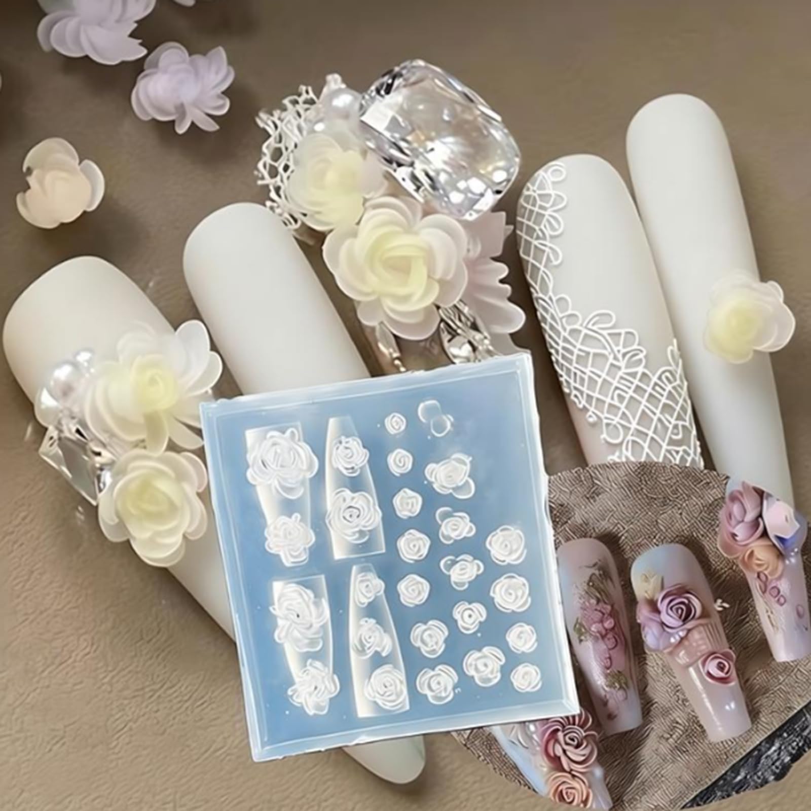 5pcs 3d Lotus Flower Nail Art Silicone Molds Nail Accessories For Nail Art Classic Floral Lotus Leaf Carving Template Resin Mould Nail Tool For Women Girls Manicure Diy Design 4