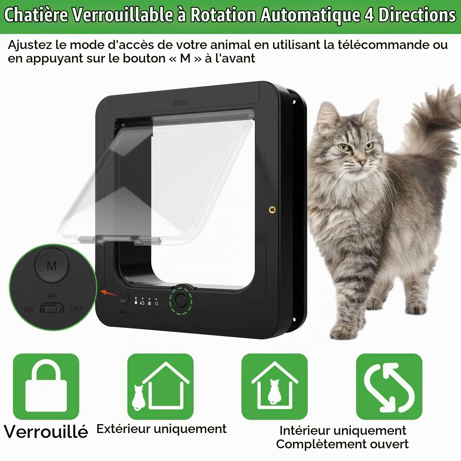 Chatière À Puce Électronique Deluxe Mart avec Télécommande Et 2 Colliers À Capteurs, Porte D'entrée Sélective pour Chats Et Petits Chiens, Ouverture de 7 7/8" X 7 1/2", Accès Sûr Et Intelligent White