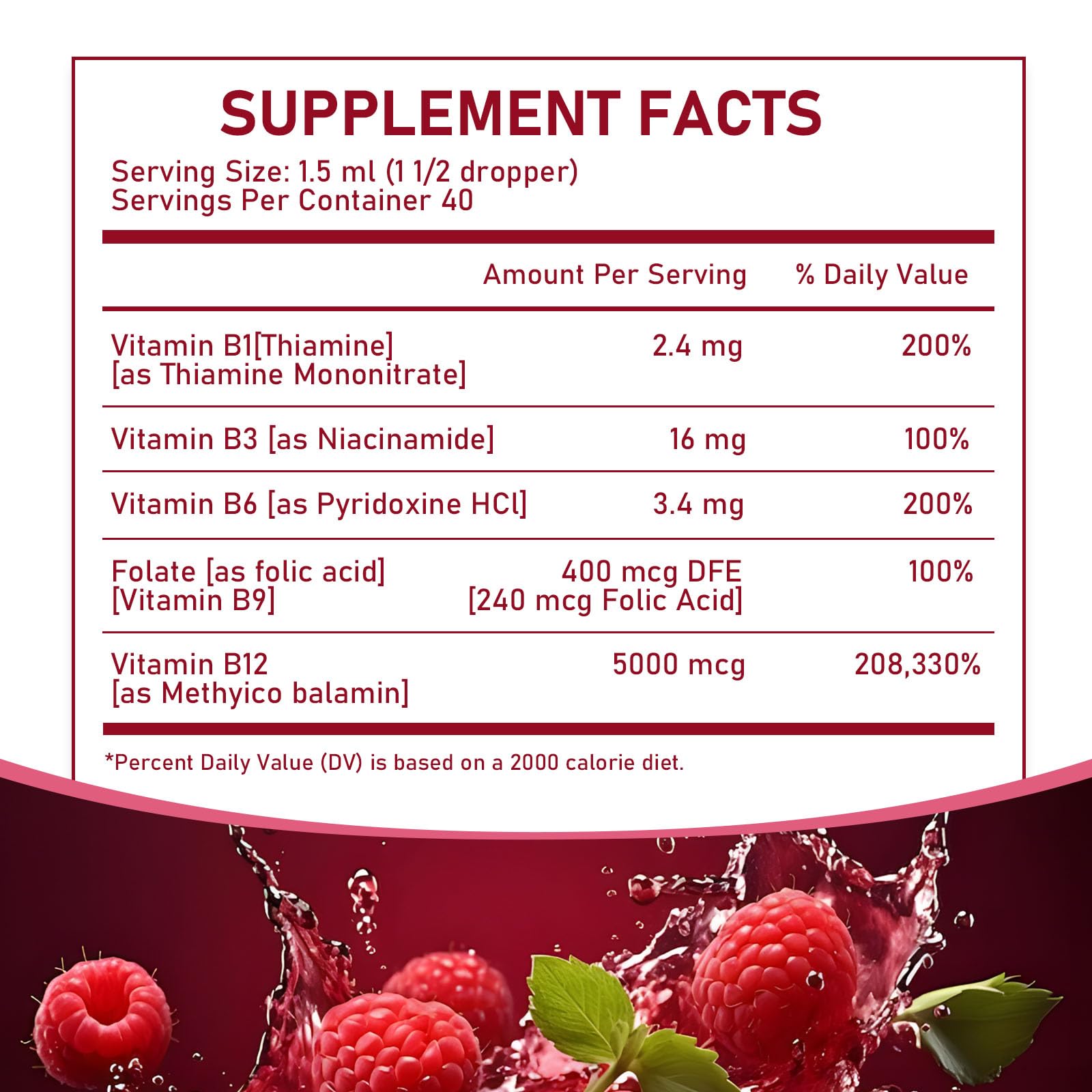 Vitamin B12 Complex with B1, B6, Vitamin B12 Raspberry Liquid Supplement, Essential Vitamin 5-in-1 Vitamin B Complex Liquid Drops, Brain Function, Focus, and Natural Energy Support (2PCS) — Amazon image 4
