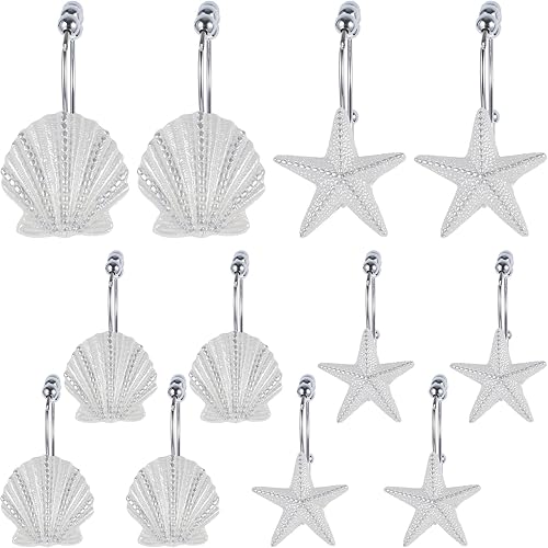 Cabilock Ganchos decorativos para cortina de ducha 12 ganchos de ducha de doble cara, ganchos de cortina de ducha de doble deslizamiento para barras