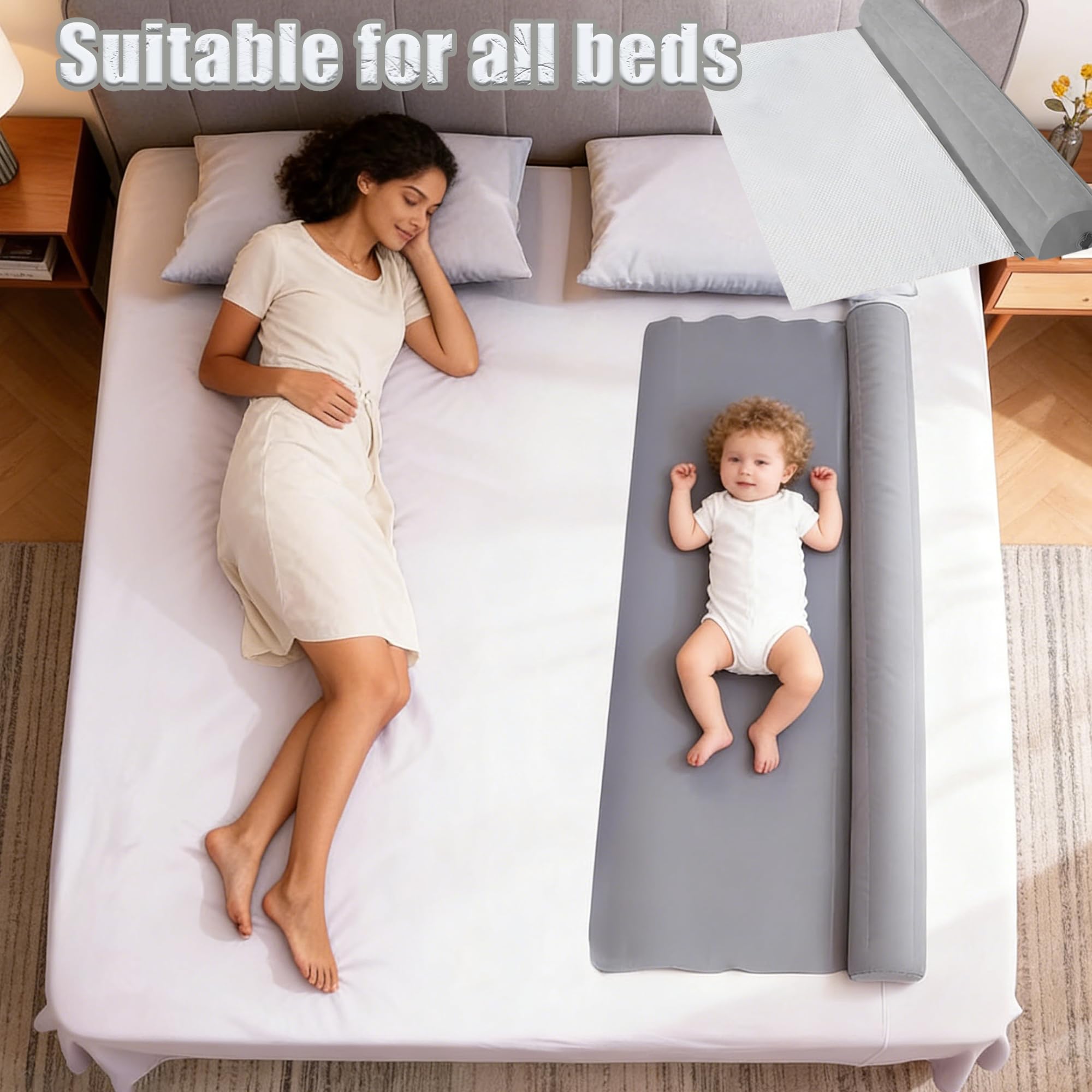 Guardrail Inflable de Cama, Antideslizante, Adecuado para Todas Las Camas, Portátil, Plegable para Viajes de Cama, Protección contra Caídas y Bordes, Protección contra Caídas