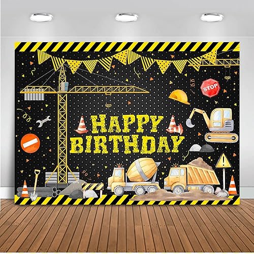 Mocsicka Telón de fondo de cumpleaños con tema de construcción, grúa excavadora, decoración para fiesta de cumpleaños, camión, excavadora, fondo de Mocsicka Telón de fondo de cumpleaños con tema de construcción, grúa excavadora, decoración para fiesta de cumpleaños, camión, excavadora, fondo de