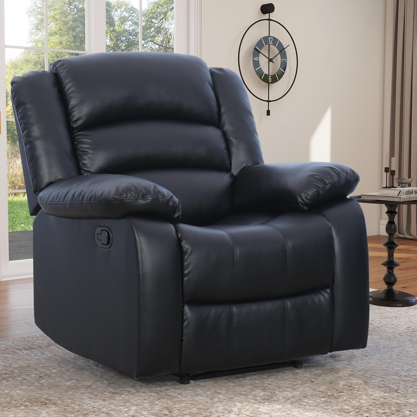 EBELLO Faux Leather Manual Recliner Sofa, Overstuffed Comfortable Armrest 3 Seat Sofa, Reclining Couches for Living Room, Bedroom Furniture, Meeting Room, Black view 7