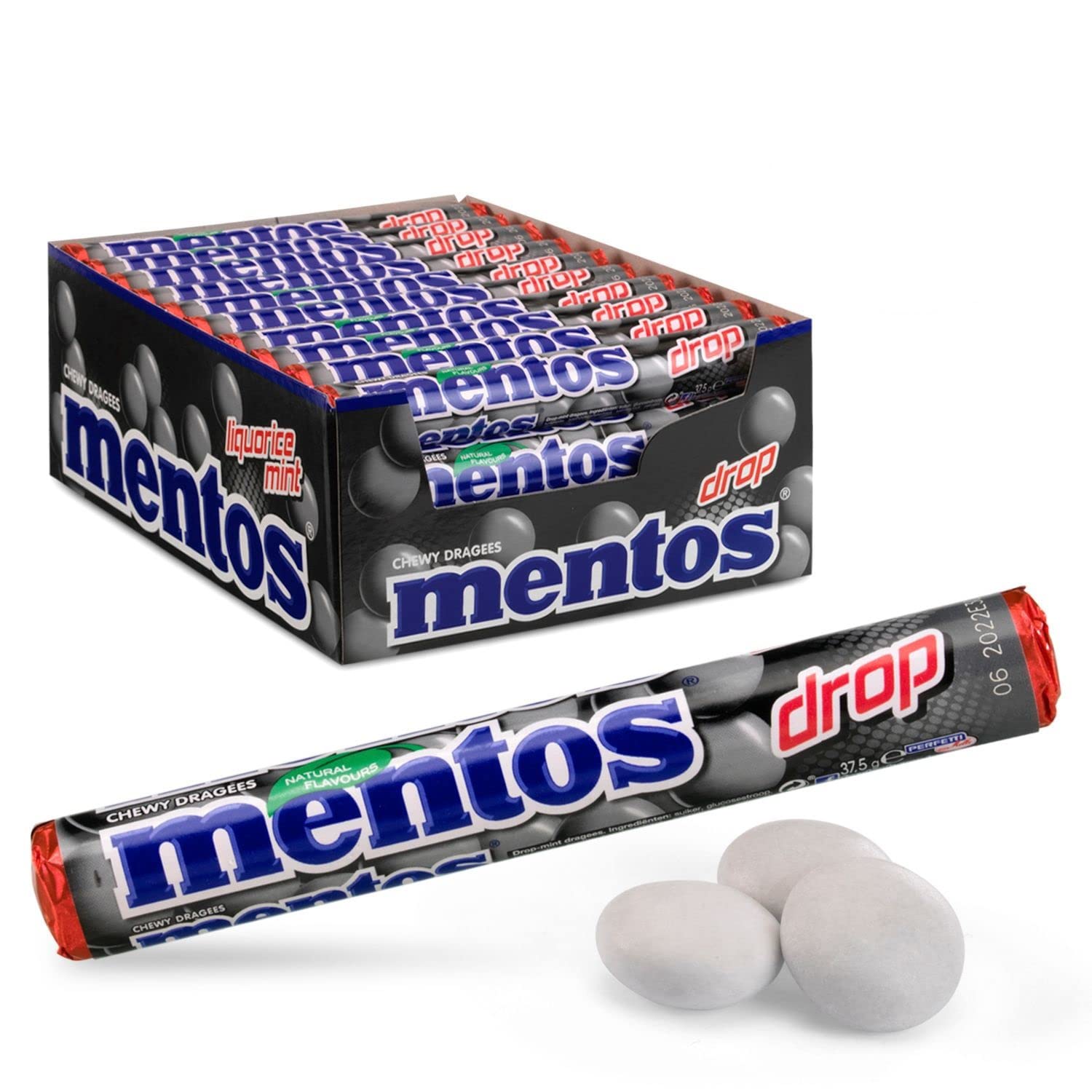 Mentos Caramelos | Rollos De Regaliz (Gota) | Caramelos Mentos | 40 Pack | 1500 Gram Total