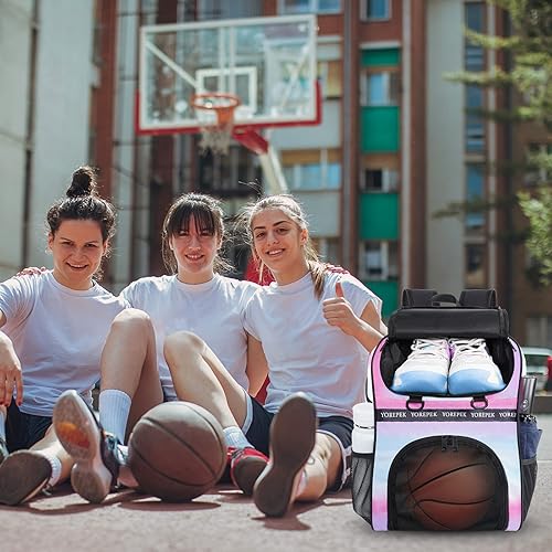 Miniatura 7 de YOREPEK Bolsa de baloncesto, mochila de baloncesto grande con compartimento para zapatos y soporte para pelotas para hija e hijo, bolsa de fútbol