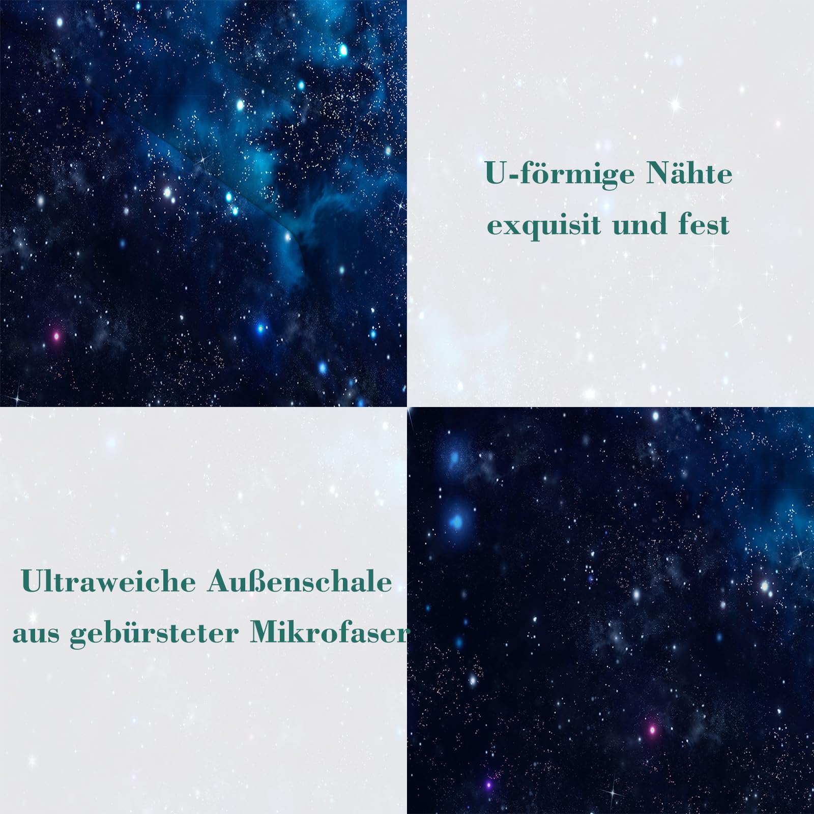 Blauer Sternenhimmel Bettdecke 135x200, 4 Jahreszeiten Galaxie Steppdecke | Vierjahreszeiten Bettdecke ohne Bezug, Universum, Warme Ganzjahresdecke, Waschbar Schlafdecke mit 2 Kissenbezug 80x80 cm