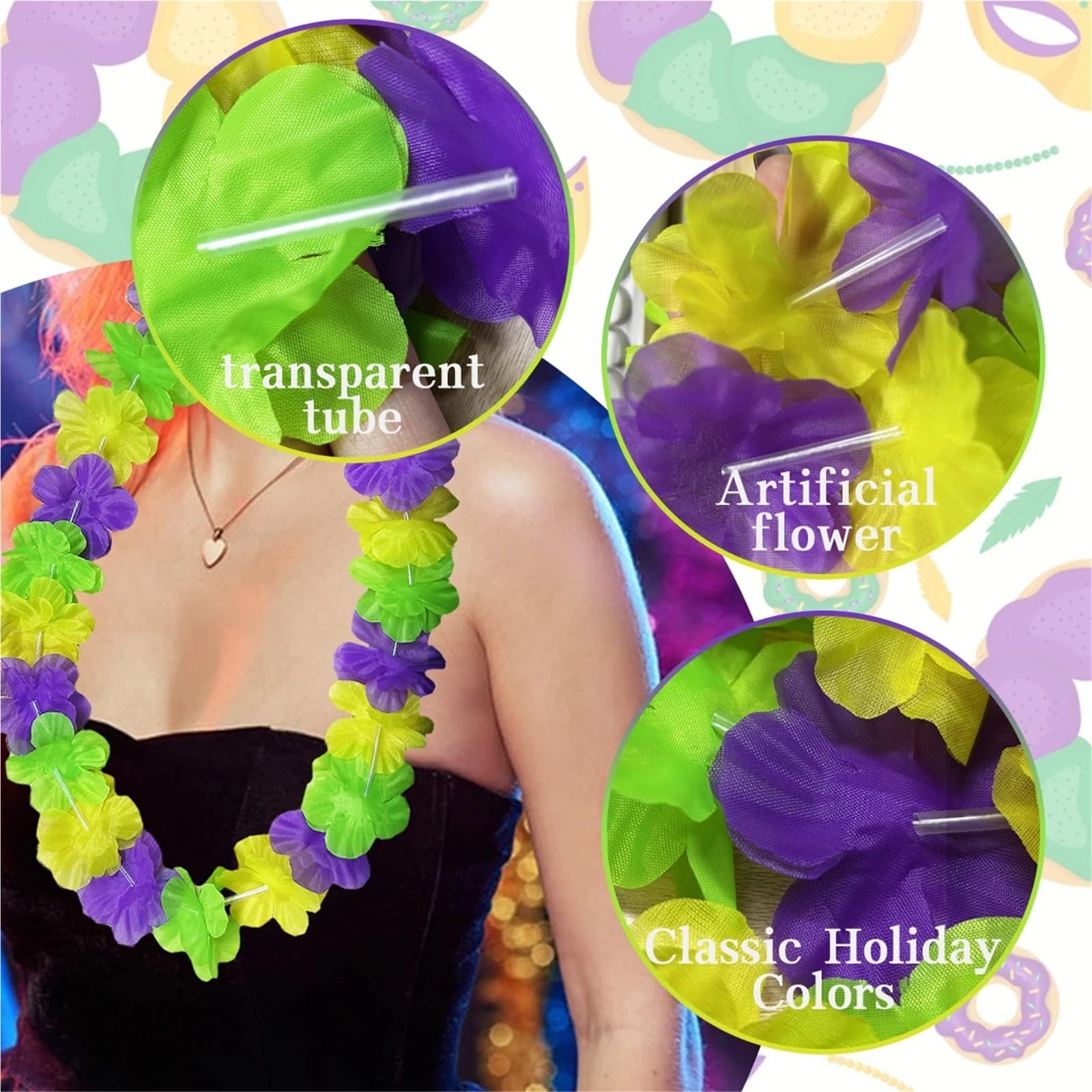 Hawajskie kwiatowe girlandy, Mardi Gras Leis Wielokolorowe tropikalne naszyjniki kwiatowe Girlandy 10/20 szt. Mężczyźni Kobiety Parada(20pcs)