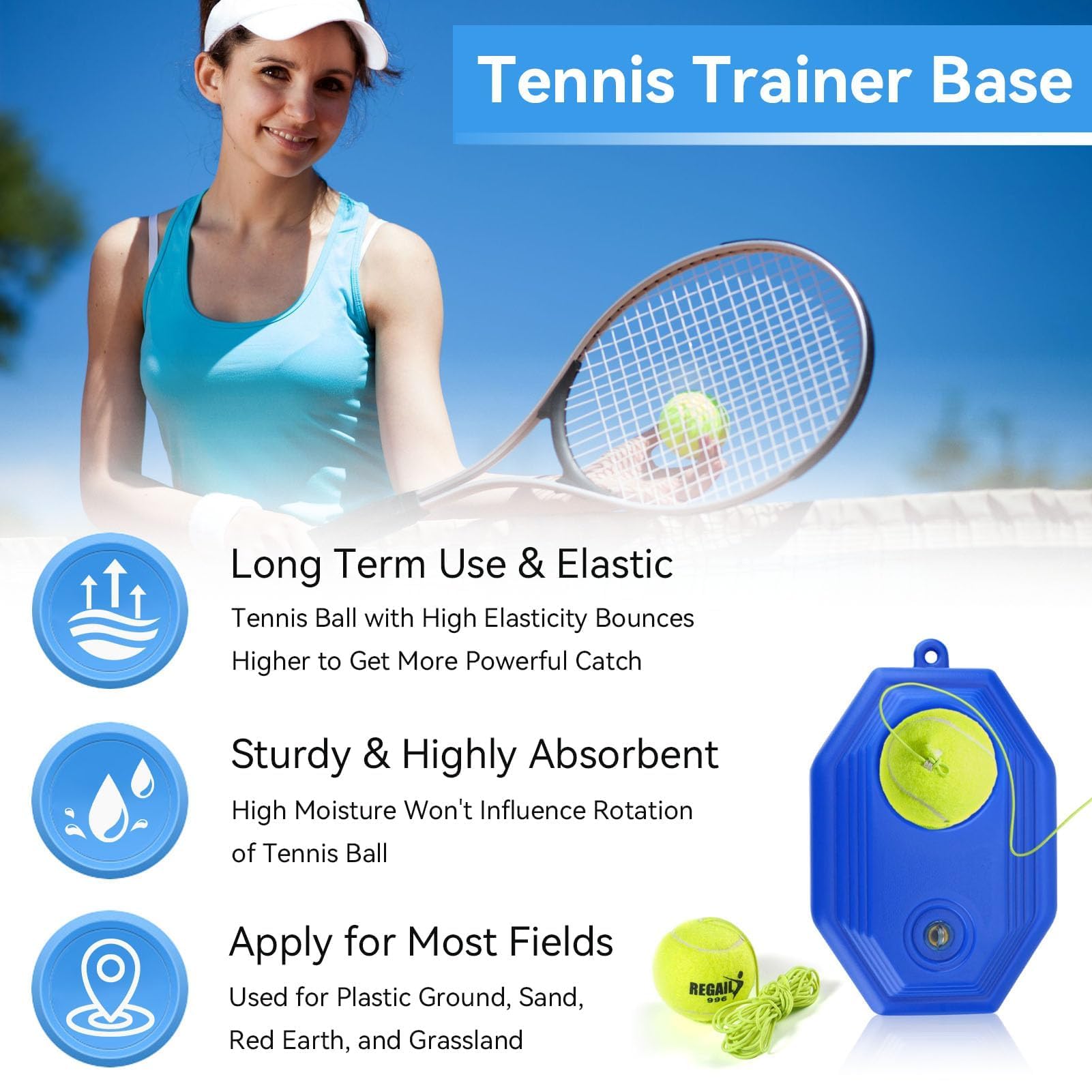 HERCHR Allenatore di Tennis Rimbalzo, Tennis Trainer Base Dispositivo di Allenamento per Tennis Ball Rebounder Attrezzatura da Tennis Portatile Auto-Pratica per Allenamento di Tennis