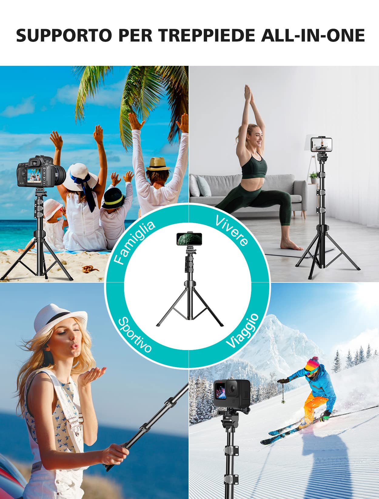 CIRYCASE 142cm/55.9" Treppiede Smartphone, Estensibile All-In-1 Bastone Selfie con Telecomando Bluetooth, Monopiede Fotocamera Compatibile con iPhone/Samsung, Perfetto per Registrazioni Video e Selfie