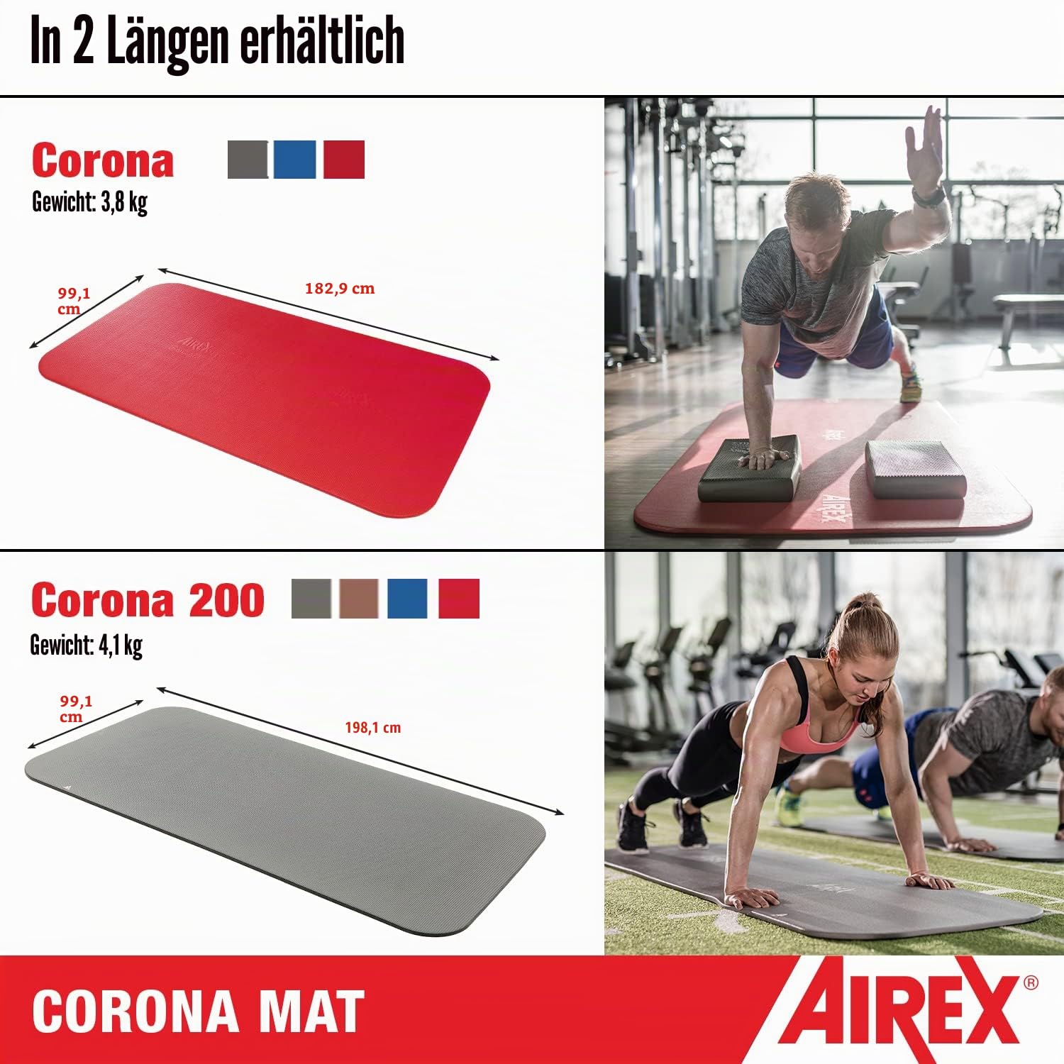 Airex Corona Gymnastikmatte, Blau, 200 x 100 cm