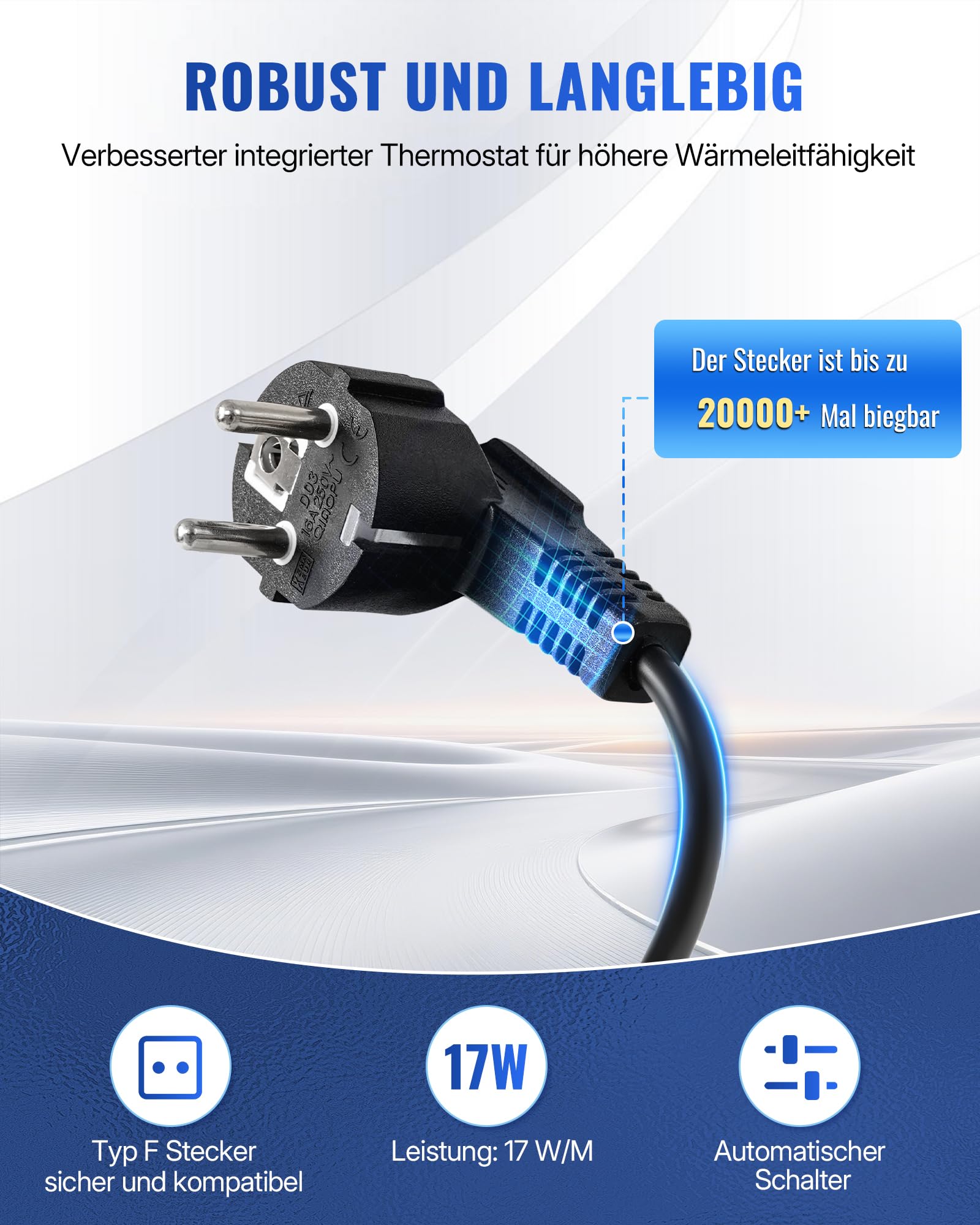 4 m Heizkabel 230V mit Thermostat, 17W/M Frostschutz Heizband, IPX7 Wasserdicht, für Kupferrohre, Metall- und Kunststoffrohre, Automatische Ein-Ausschaltung ZB04HCD06