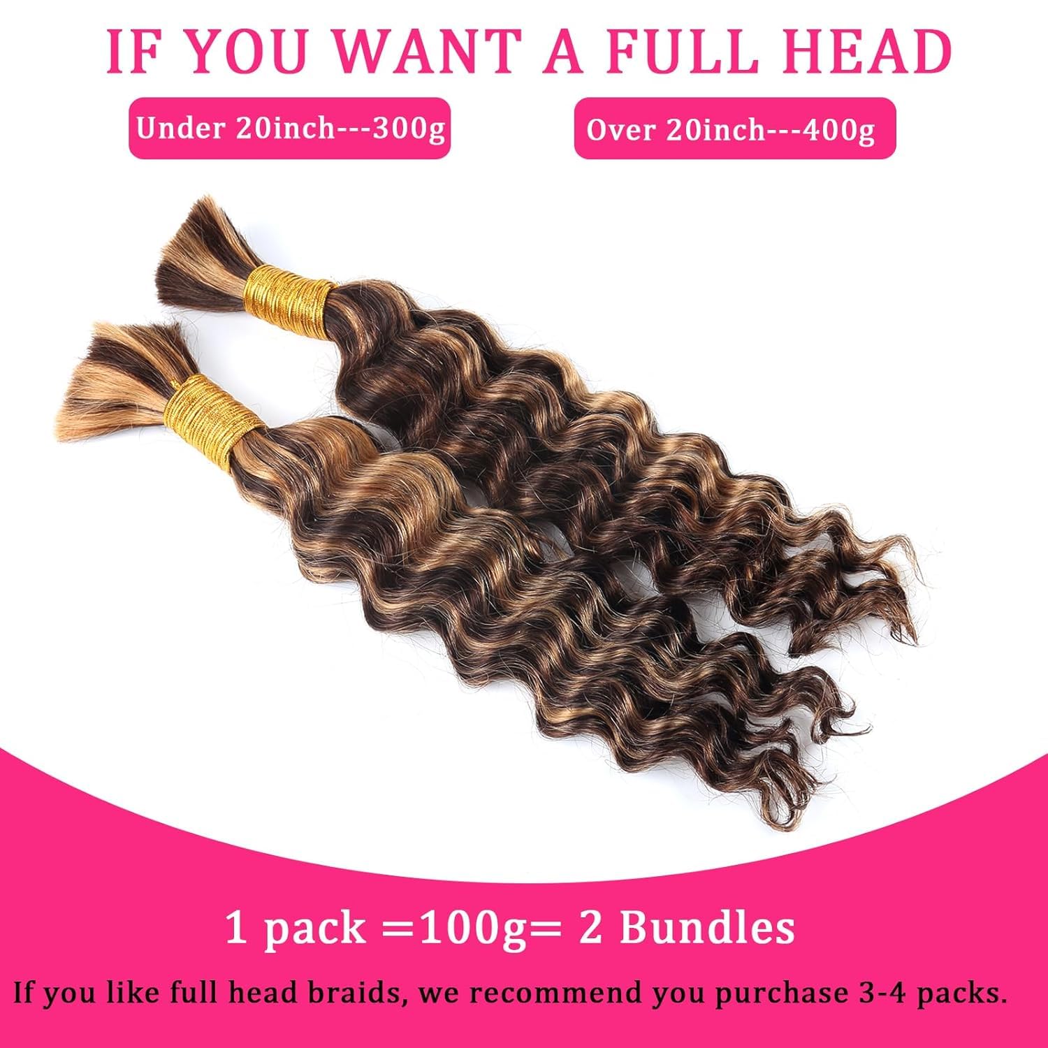 Human Braiding Hair for Boho Braids Highlight Deep Wave Bulk Human Hair for Braiding 22 Inch 2 Bundle 100G P430 Wet and Wavy Curly Ombre Bohemian Hair Extensions No Weft Bundles - Image 2