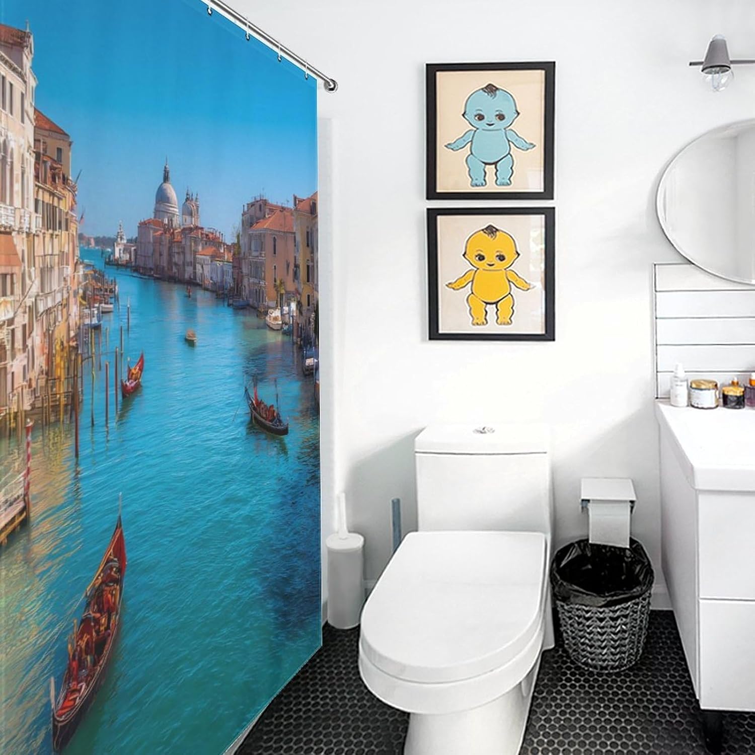 Venice Italy Boats Gondolas Europe Shower Curtain 46.85x70.87Inch（119x180cm） Polyester Bath Curtain Shower Curtains Printed Decorative