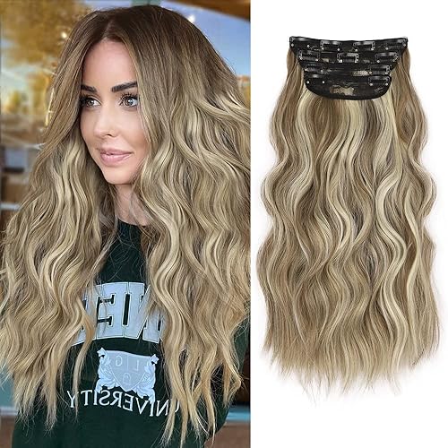 Extensiones de cabello sintético largo y ondulado con pinzas, extensiones de cabello sintético grueso de 20 pulgadas para mujer, para uso diario en