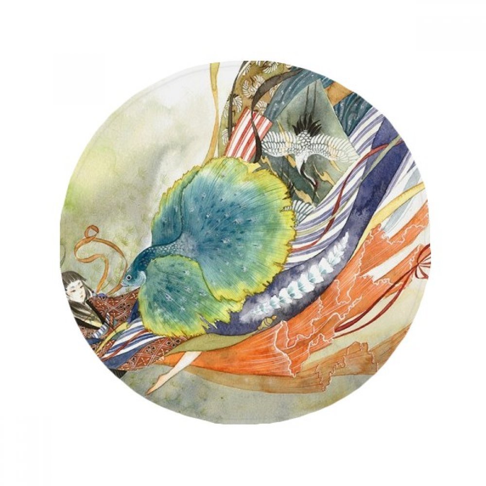 Tapis de salle de bain antique paon chinois aux finitions soignées multicolores