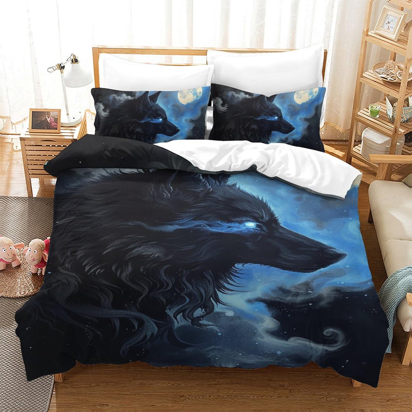 Housses de couettes Le Loup 3D parure de lit microfibre respirante super douce single 140x200cm