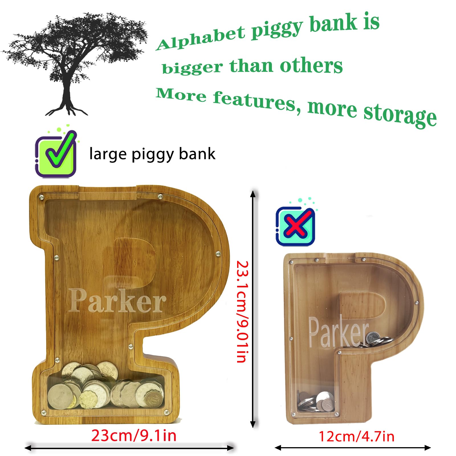 Tirelire Lettres En Bois L O V E - 15x18 Cm - Rangement Pièces Et Petits Objets, Décoration Cadeau Enfant