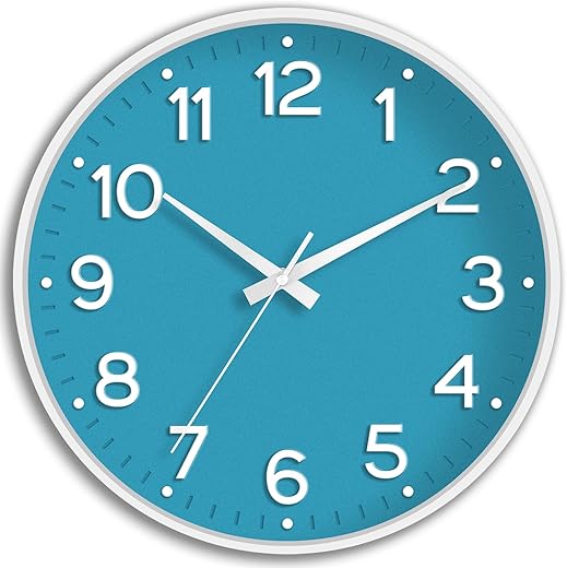 Roymnie Wall Clock, Silent Wall Clocks Battery Operated 8 Inch-Modern Non Ticking Analog Clock Decorative for Kitchen Office Bathroom Bedroom(Blue)