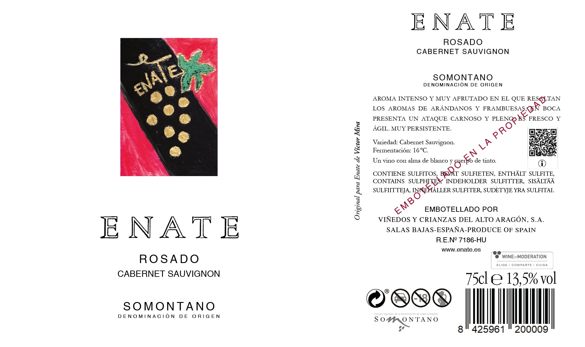 Bodega Enate - Rosado Cabernet Sauvignon - Pack de 6 Botellas de 75 cl - Vino Rosado D.O. Somontano - Monovarietal - Afrutado y con Aromas de Arándano, Frambuesa y Pimiento