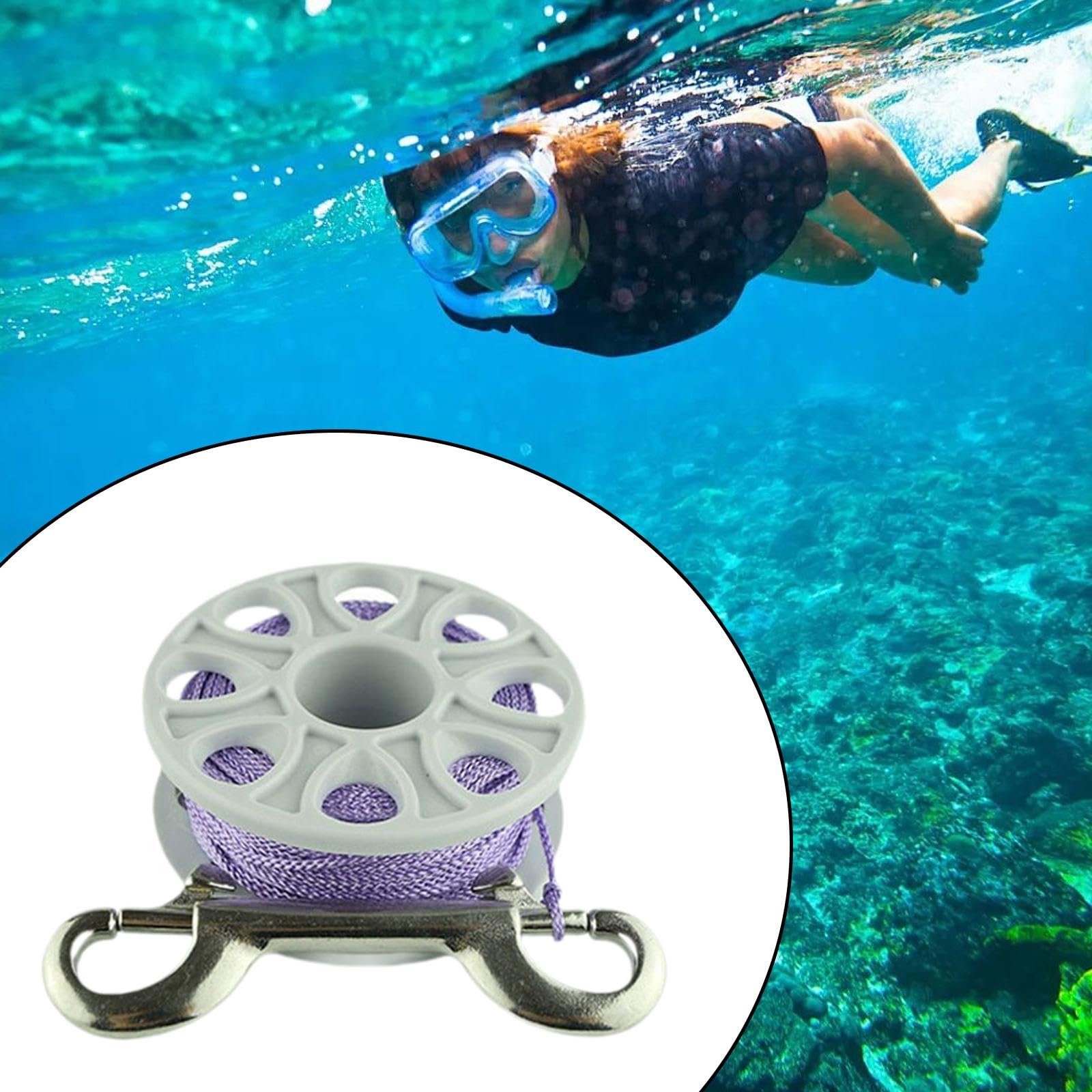 QSTDGVPW Finger Spool Dive Reel Smooth Deployment Nylon Line 98ft Scuba Diving Reel for Wreck Technical Diving Snorkeling Equipment, Violet Line
