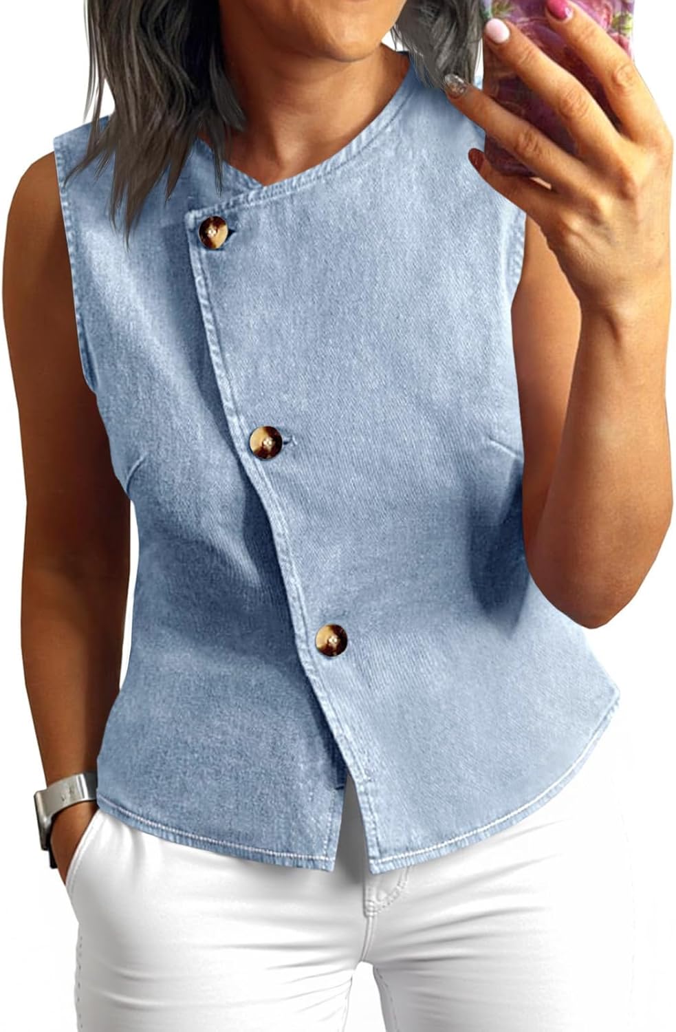 UNCLECAT Womens Denim Vest Tops 2026 Spring Summer Button Down Sleeveless Blazer Business Casual Work Waistcoat