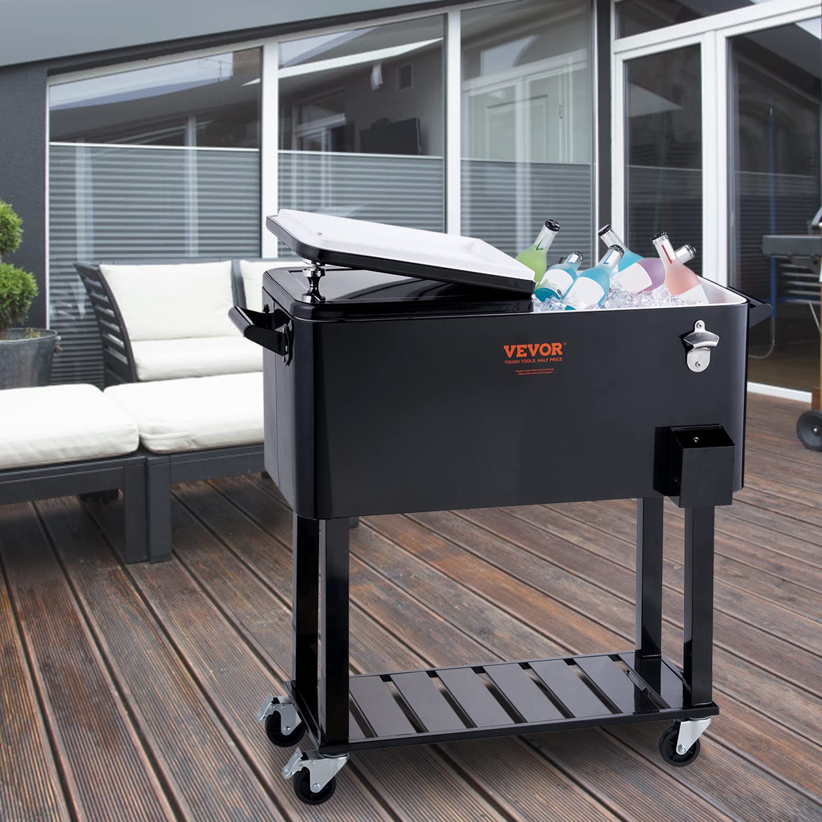 VEVOR Carrello Mobile Bar Mini Frigo Isotermico 80QT per Bevande con Apribottiglie per Feste Esterno