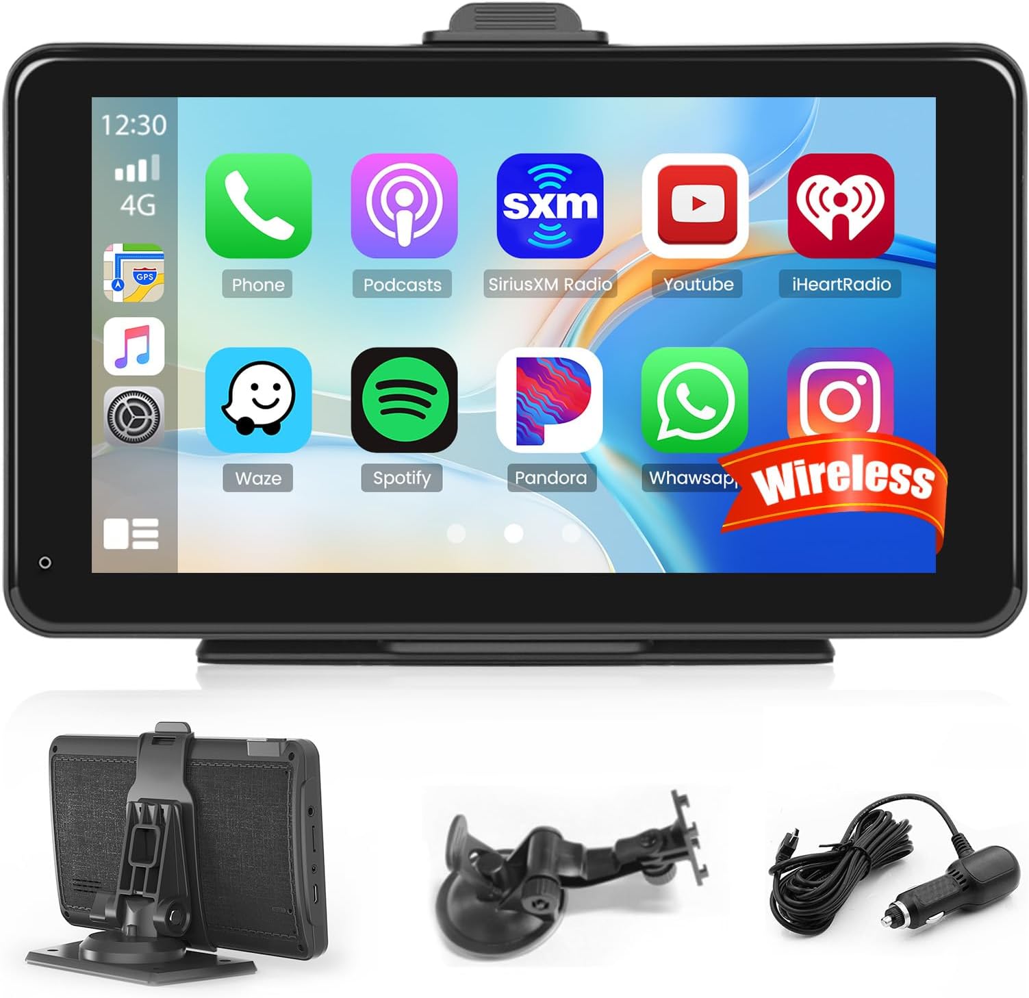 Portable Car Stereo, Wireless Apple CarPlay Android Auto Screen for Car, 7 inch HD Touchscreen Radio Portable Car Player with Bluetooth Live Navagation AUX FM Voice Control Airplay