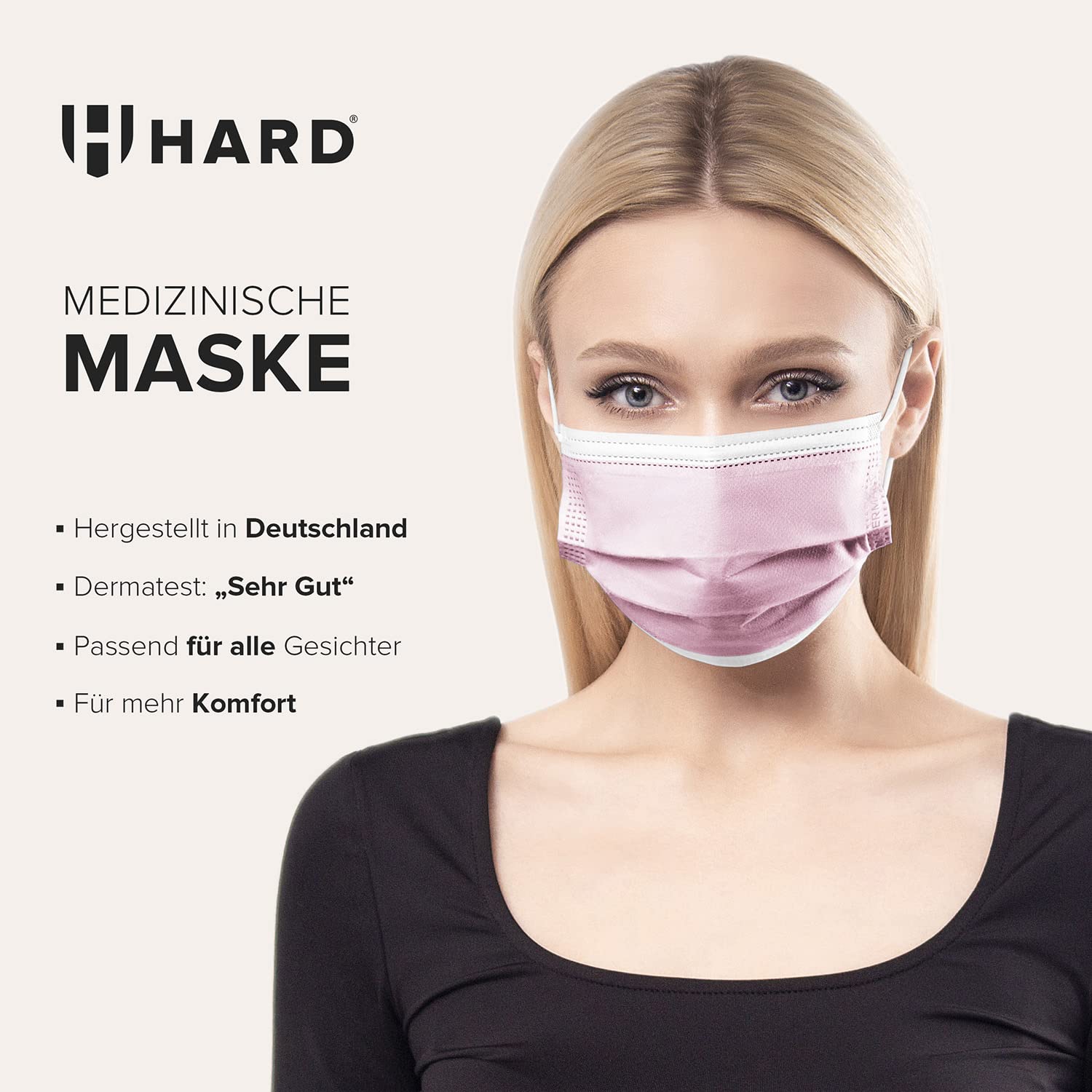 HARD Medizinisch Chirurgische Maske | Made in Germany | OP Maske TYP IIR | Zertifizierte Atemschutzmaske 3-lagig | Filtereffizienz 99,78% | Atmungsaktiv & Hautfreundlich
