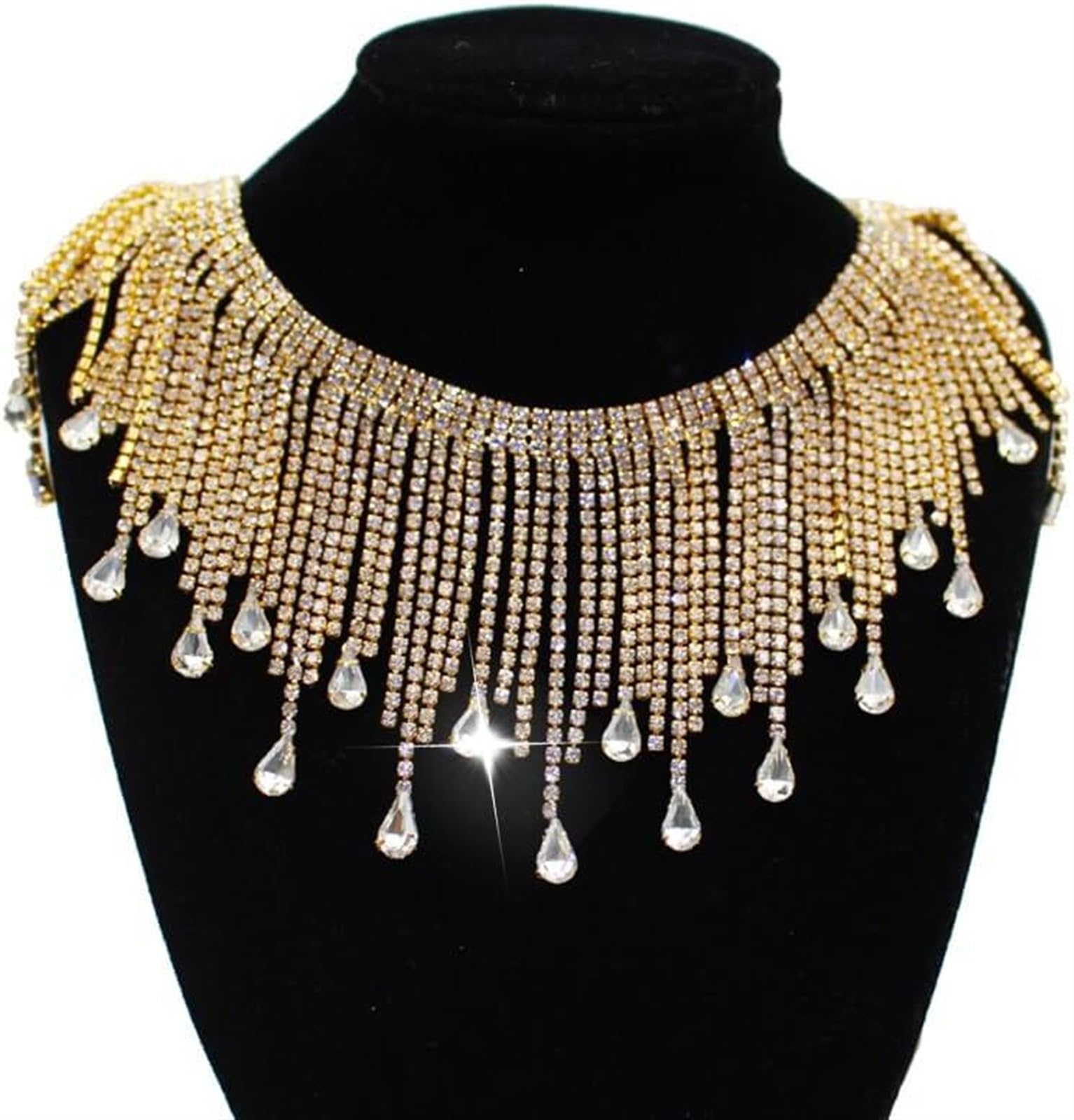 Finiture con frange, Artigianato da cucito, 2 metri di vetro fai da te Nappe con strass a goccia Catena di metallo Cristallo Oro AB Abito da ballo con frange Shinning Strass (Color : Gold) ( Color : A