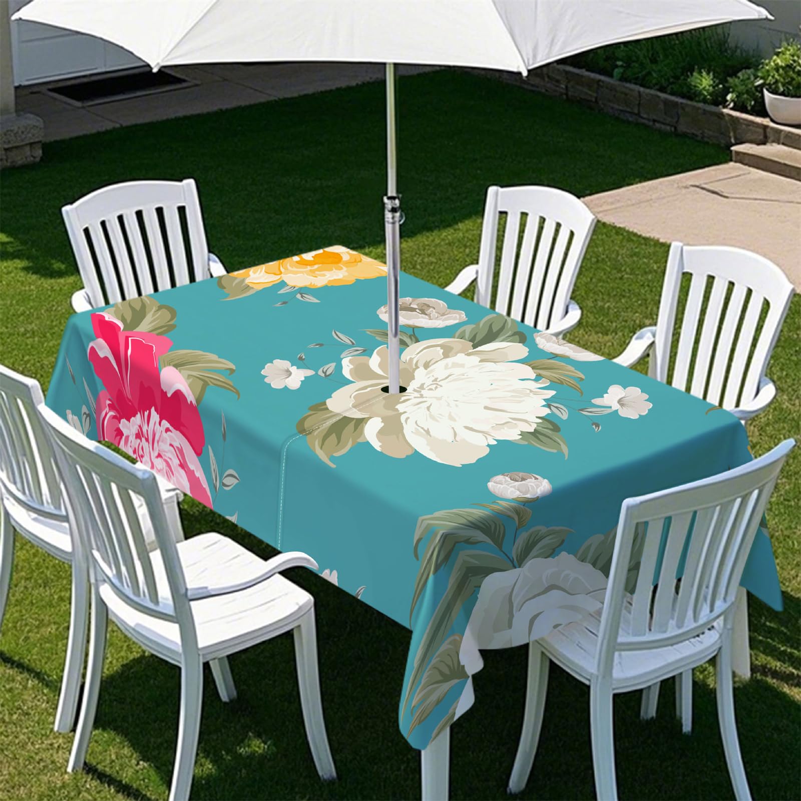Nappe de jardin avec trou de parasol Highdi pour en finir avec les taches sur la terrasse