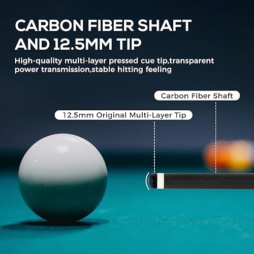 Miniatura 2 de Taco de piscina de fibra de carbono con estuche, palos de billar de baja desviación de 58 pulgadas para adultos, palos de piscina profesionales