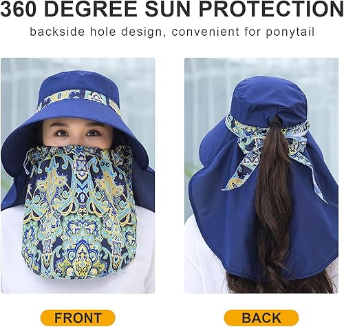 Miniatura 3 de Máscara facial de ala ancha para mujer, sombrero de sol desmontable para el cuello, solapa facial, cola de caballo, protección UV, visera sombrero