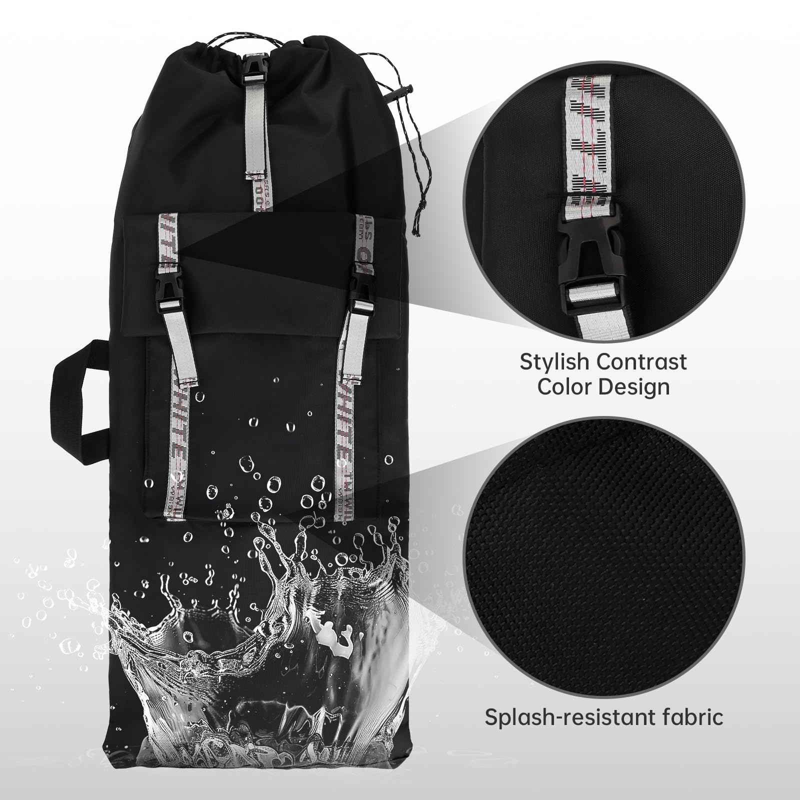 Grand sac à dos pour skateboard – Convient aux planches à roulettes surdimensionnées de 76,2 cm et aux planches surdimensionnées jusqu'à 83,8 cm, sac imperméable et durable avec bandoulière