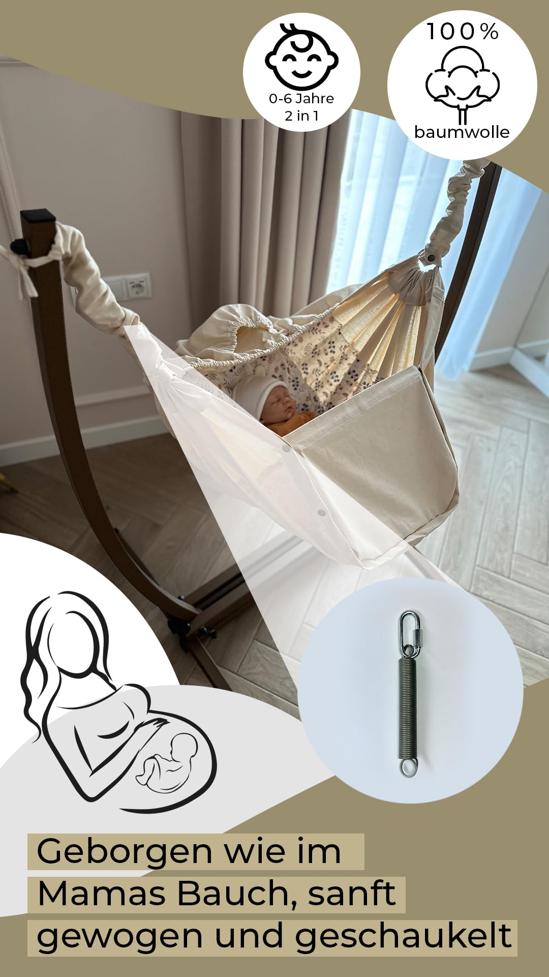 Amaca Culla Sospesa Per Neonati 0-6 Anni - Set 2 In 1 Con Struttura Metallica, Foglie Marroni - Foto 5