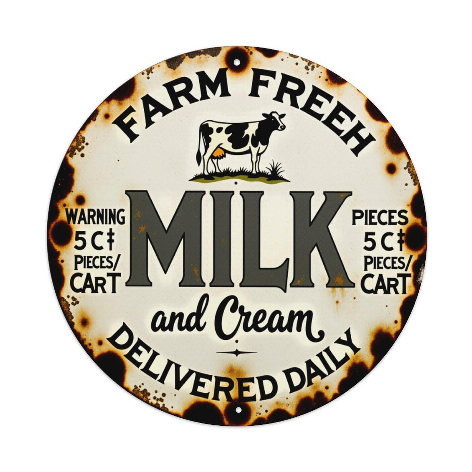 Farm Fresh Milk And Cream Delivered Daily Metal Tin Sign Vintage Garden Bedroom Cafe Bar Man Cave Home Wall Decor Metal Poster 8x8 inches