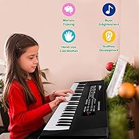 Vista 4 de M SANMERSEN Teclado de música para niños, juguete de piano electrónico portátil de 61 teclas con micrófono, herramienta de enseñanza