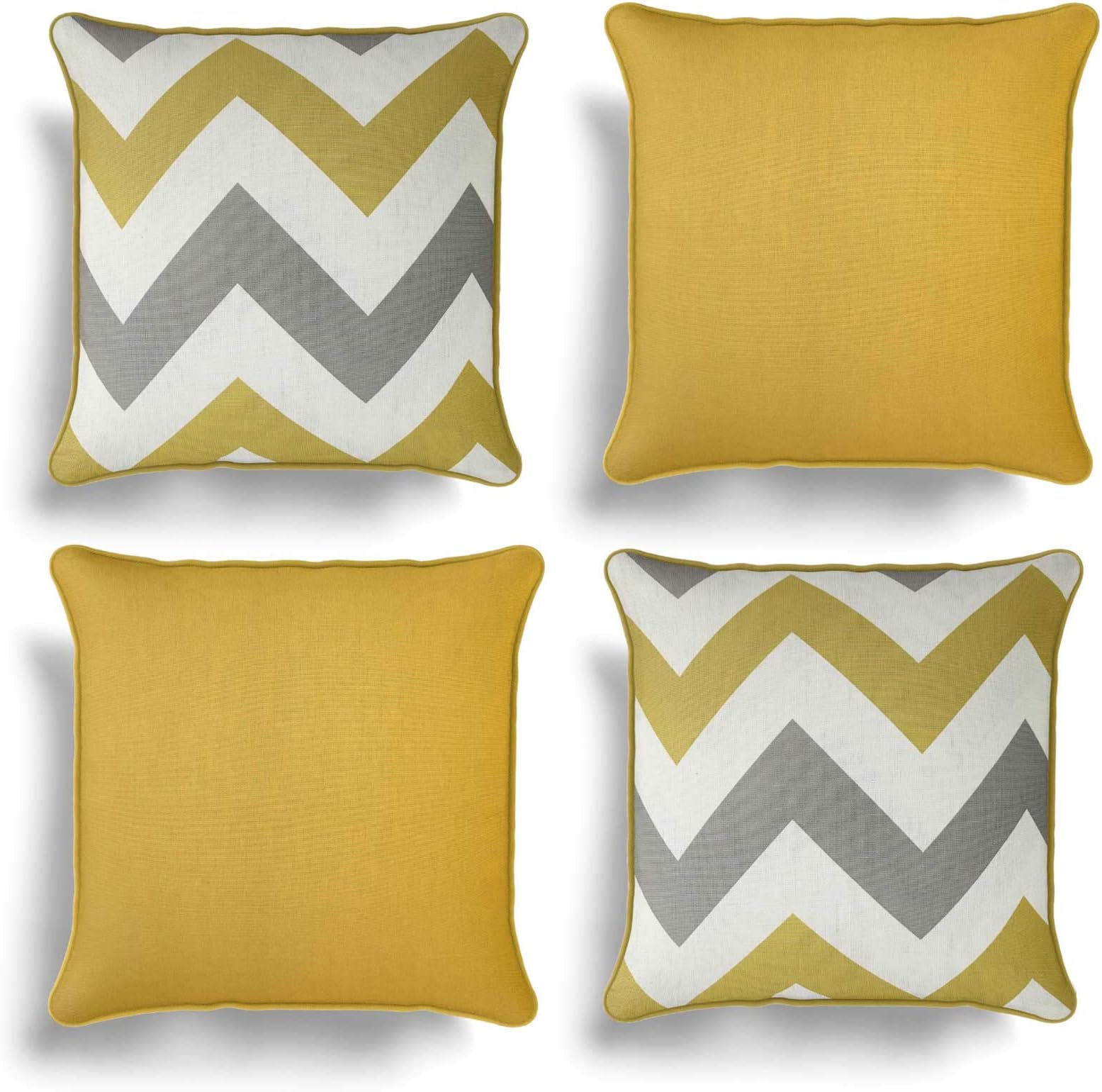 Set of 4 Ochre Yellow Cushion Covers, Pack of Four Matching Chevron