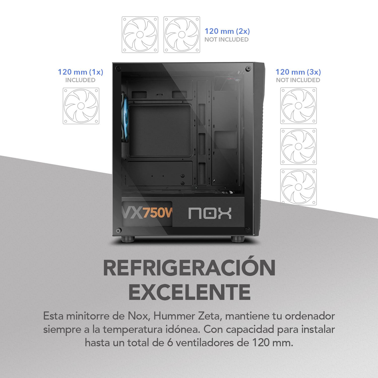 NOX Xtreme Products Infinity Zeta - Minitorre M-ATXITX ARGB Rainbow dinámica, Panel Lateral Cristal Templado, Espacio para 6 Ventiladores, Compatible con gráficas hasta 310mm, USB 3.0, Color Negro
