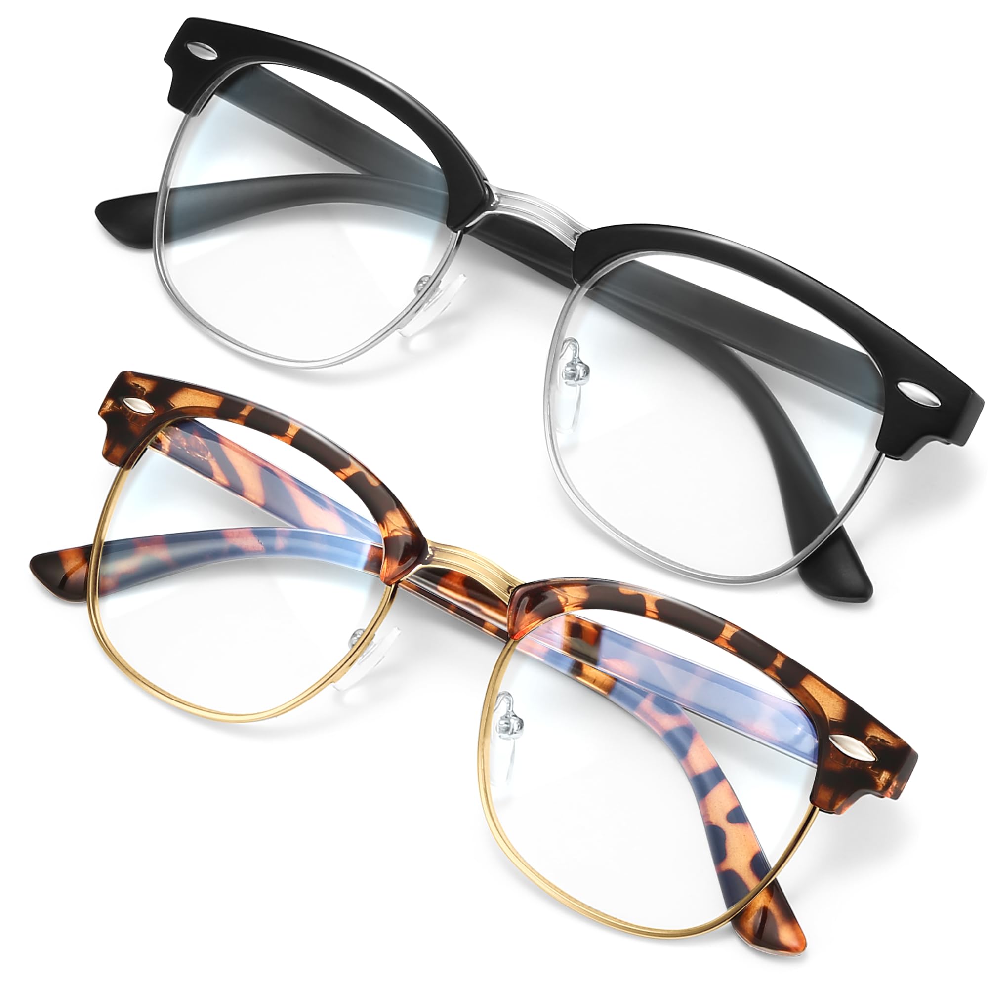 racico Eyewear Frame for Men and Women, Fashion Vintage Classic Blue Light Glasses Semi-Rimless Half Frame